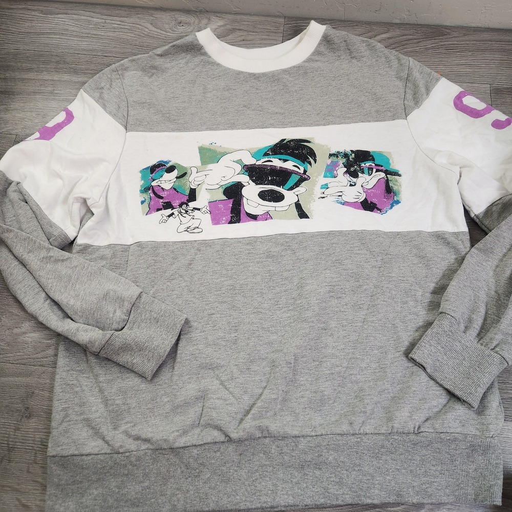 Disney Goofy‎ Graphic Sweatshirt Size M Pullover Grey White Purple 1992 Relaxed